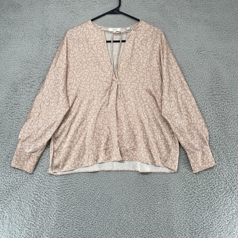 Vince Blush Beige Printed Tie-Neck Blouse